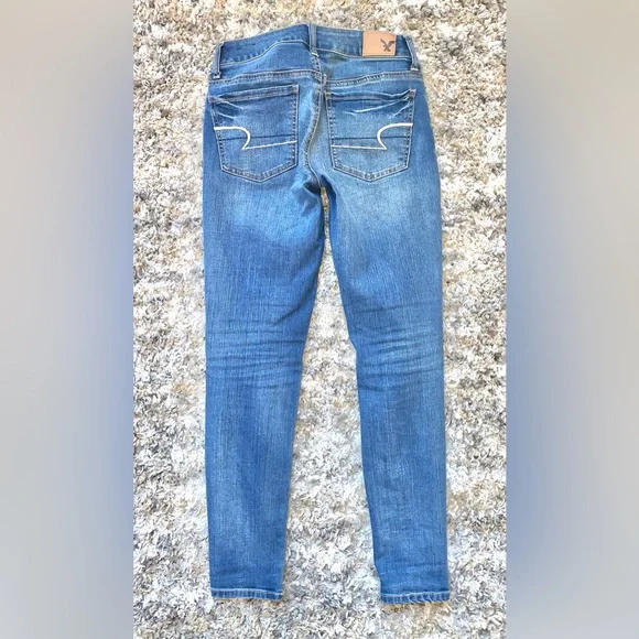 American Eagle Outfitters Ladies sz 0 Short Blue Jeggings Mid Rise Super Stretch - Picture 2 of 5